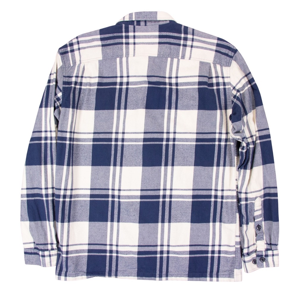 Patagonia Fjord Flannel Mens L Organic Cotton Plaid Flannel Shirt Blue White - Picture 2 of 12